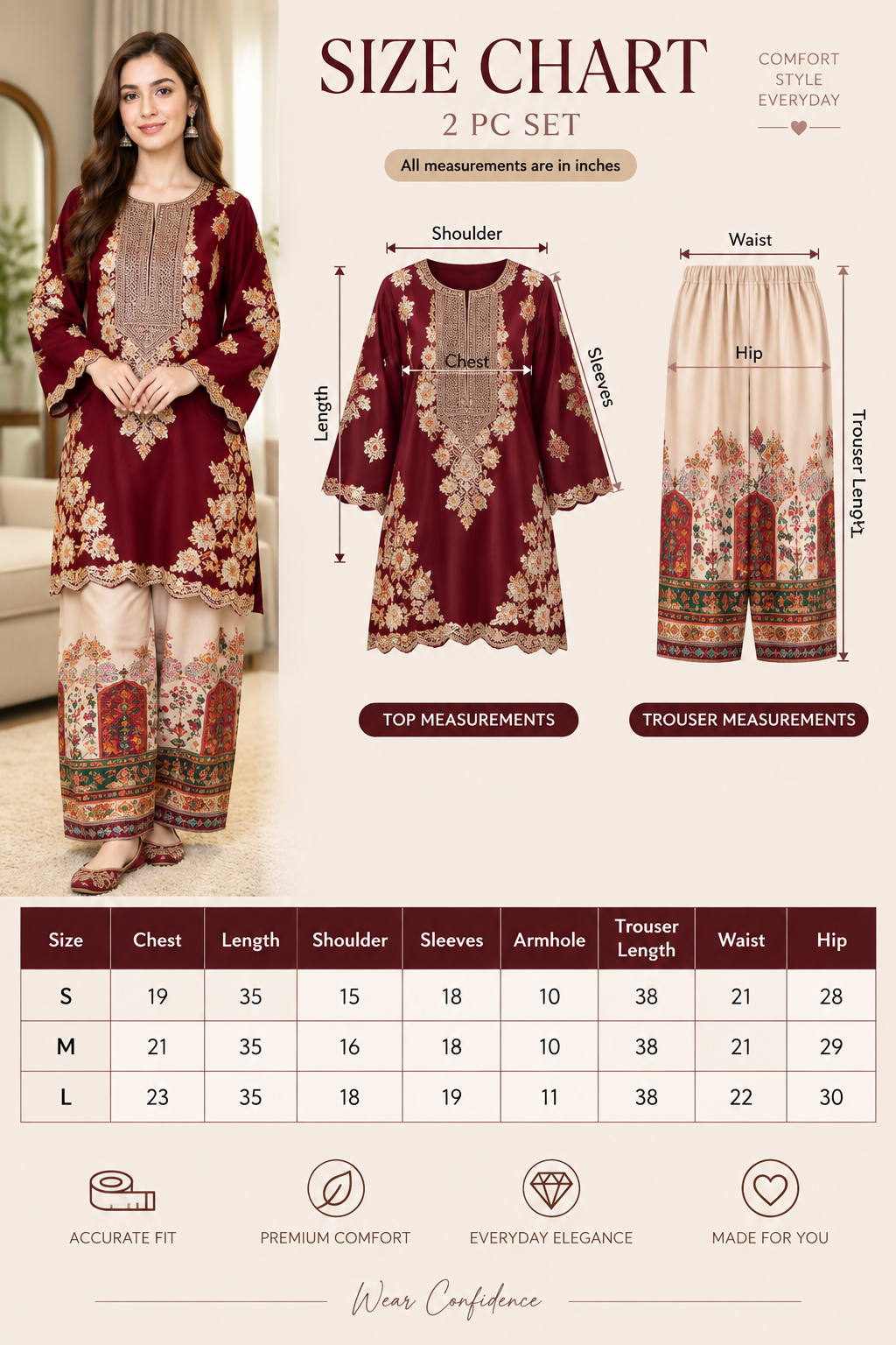Stitched 2 PC Embroidered Suit – Maroon