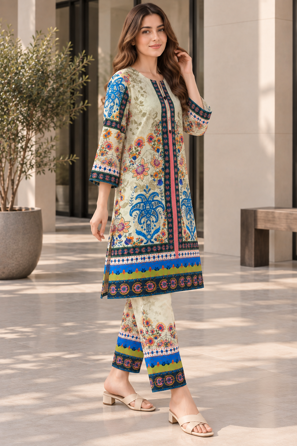 Stitched 2 Piece Printed Lawn Suit for Women | Elegant Printed Kurta Trouser Set