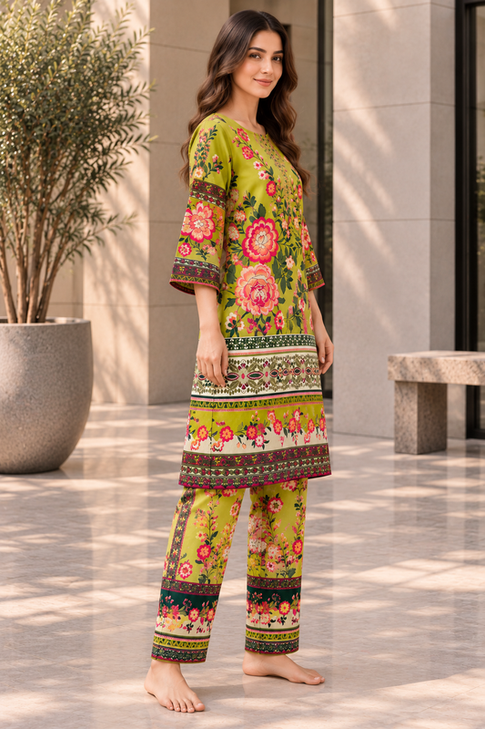 Stitched 2 Piece Lawn Suit for Women | Floral Printed Kurta Trouser Set