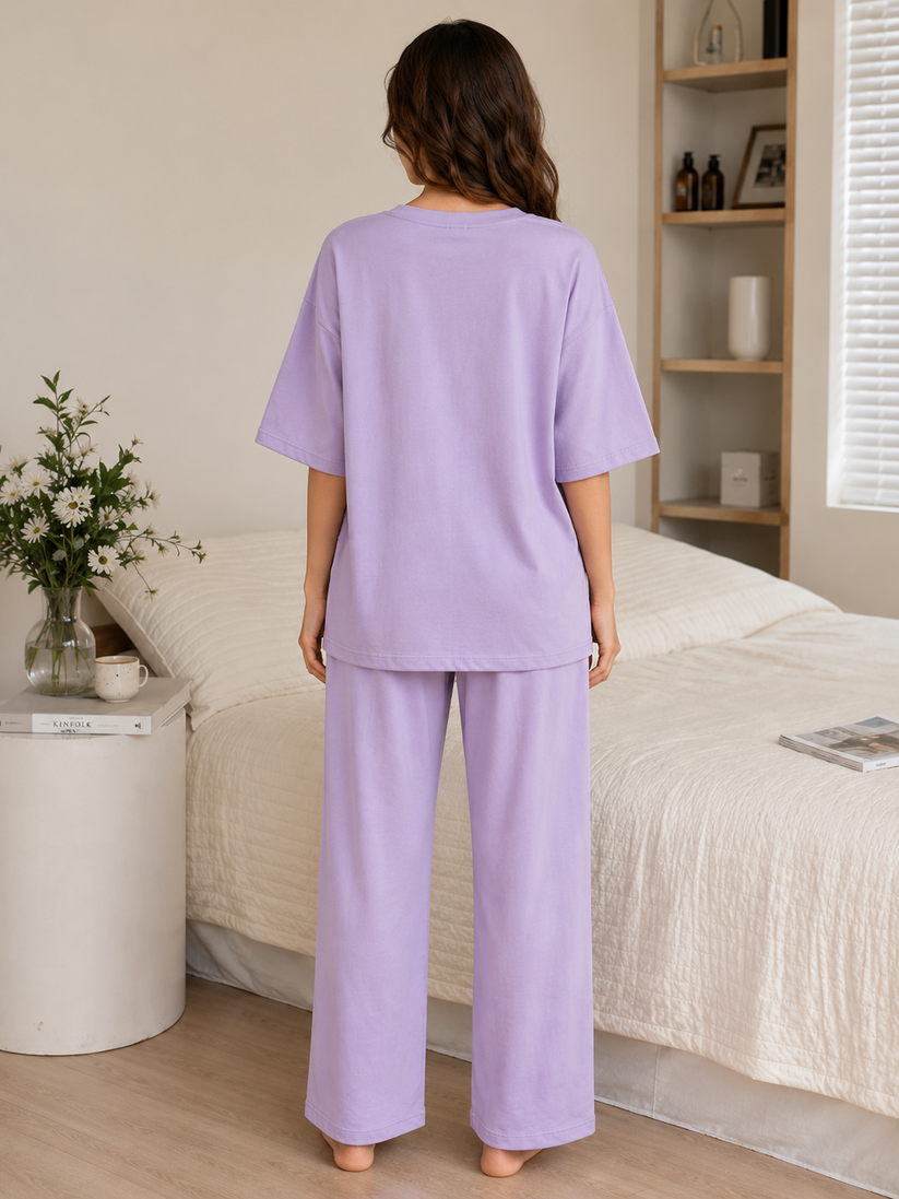 Women's Purple Love Oversized Pajama Set – Soft & Comfortable 2 Piece Night Suit