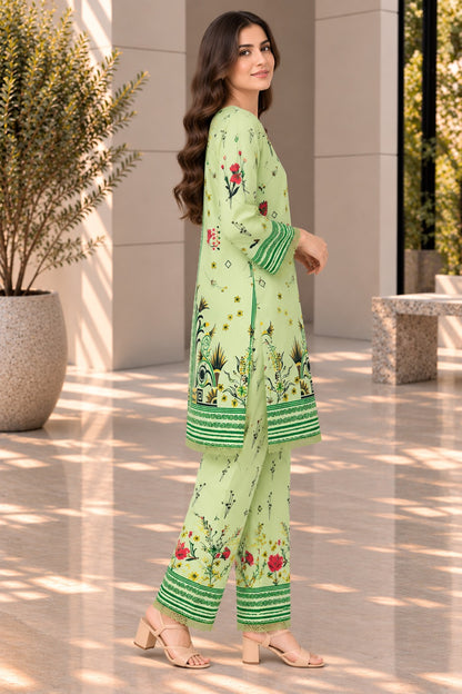 Pastel Green Floral Printed 2 Piece Suit | Printed Kurta & Trouser Set