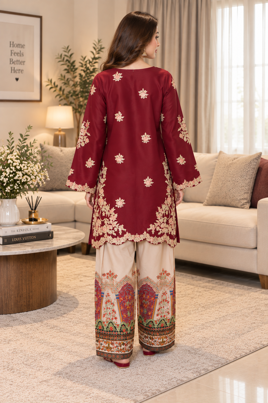 Stitched 2 PC Embroidered Suit – Maroon