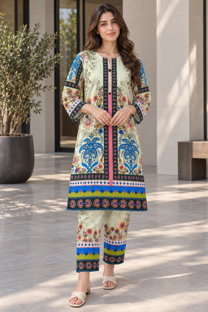 Stitched 2 Piece Printed Lawn Suit for Women | Elegant Printed Kurta Trouser Set