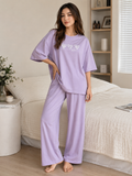 Women's Purple Love Oversized Pajama Set – Soft & Comfortable 2 Piece Night Suit