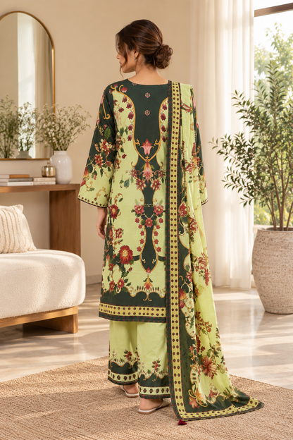 Women’s 3 Piece Printed Lawn Suit – Floral Printed Kurta, Trouser & Matching Dupatta