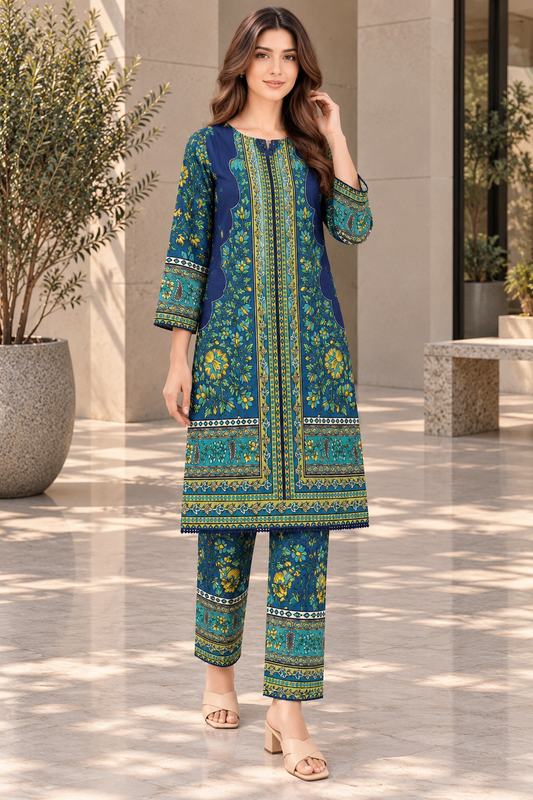 Stitched 2 Piece Lawn Suit for Women | Blue Floral Printed Kurta Trouser Set