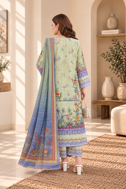 Women’s 3 Piece Printed Lawn Suit – Floral Printed Shirt, Matching Trouser & Dupatta
