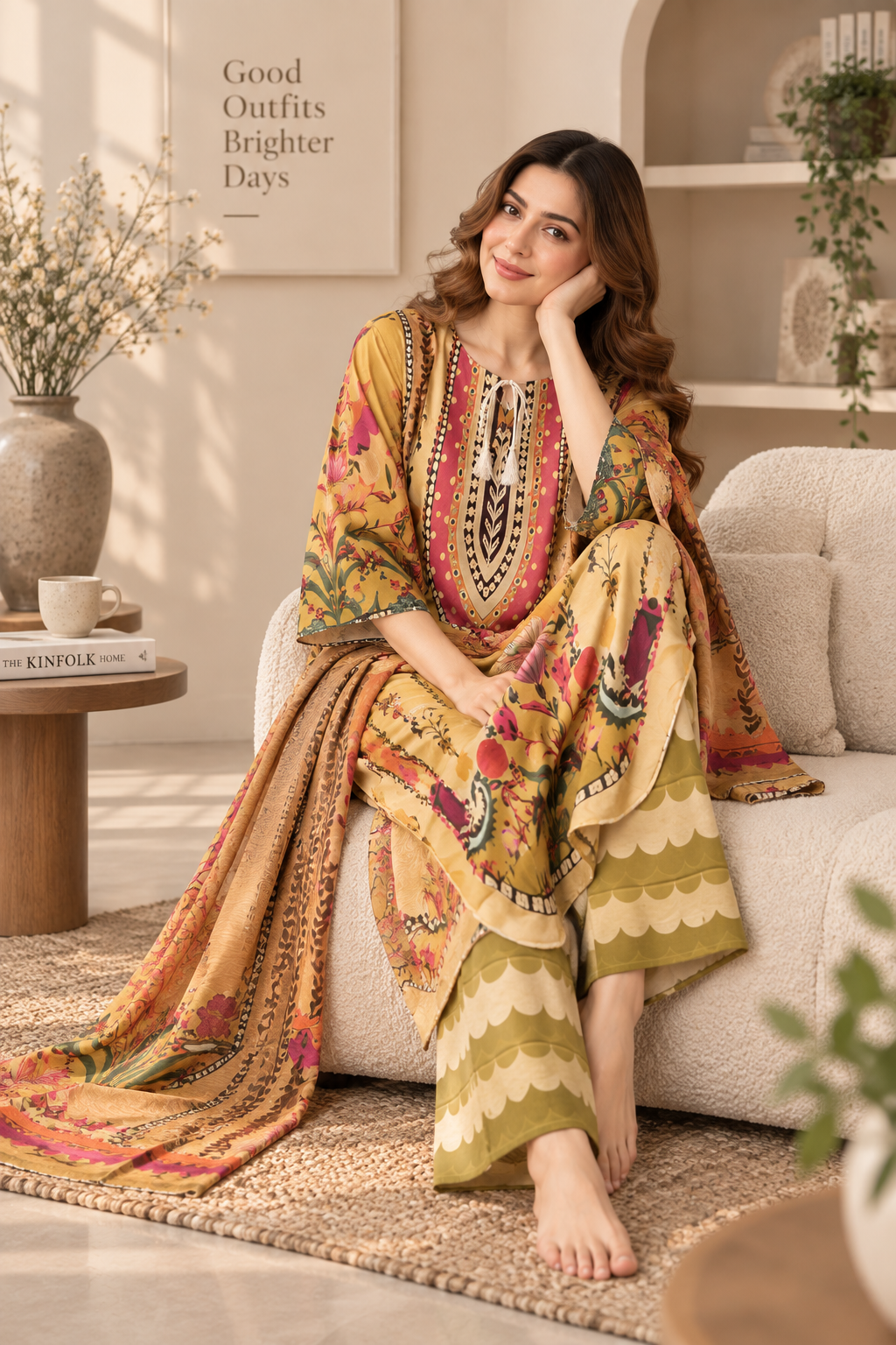 Mustard Floral Printed 3 Piece Lawn Suit with Printed Dupatta – Women’s Unstitched Style