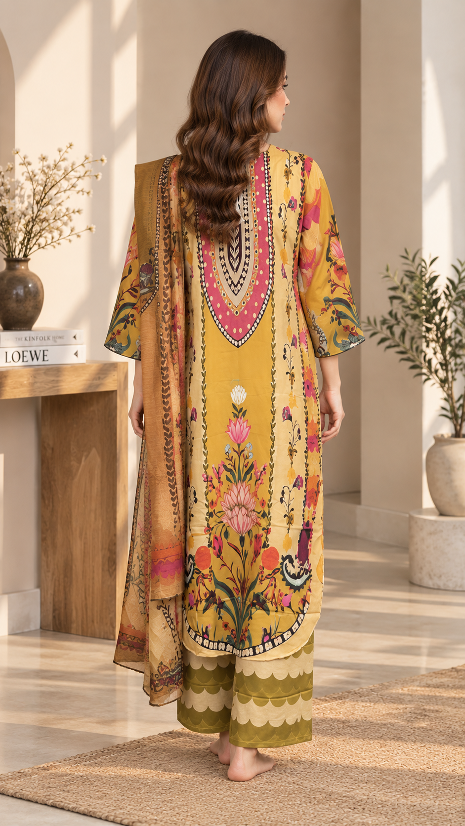 Mustard Floral Printed 3 Piece Lawn Suit with Printed Dupatta – Women’s Unstitched Style