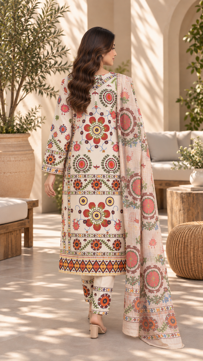 3-Piece Printed Stitched Suit for Women – Ready to Wear