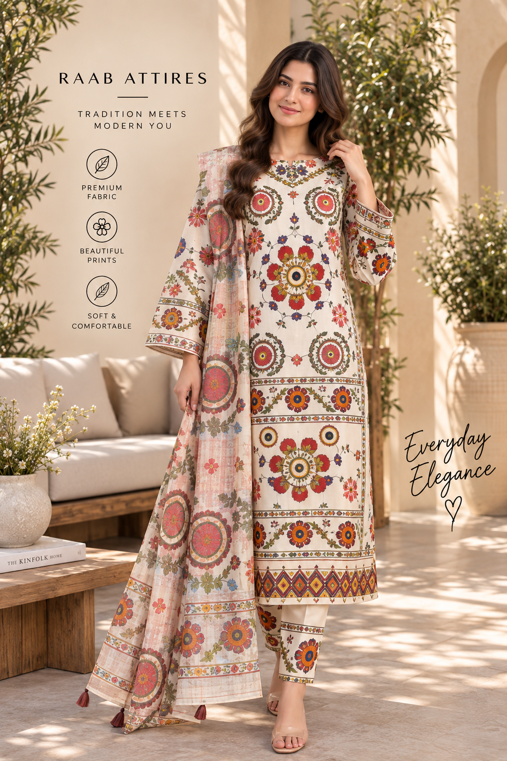 3-Piece Printed Stitched Suit for Women – Ready to Wear