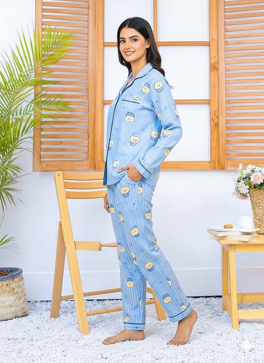 Imported Linen Printed Sky Blue Snow PJ Set
