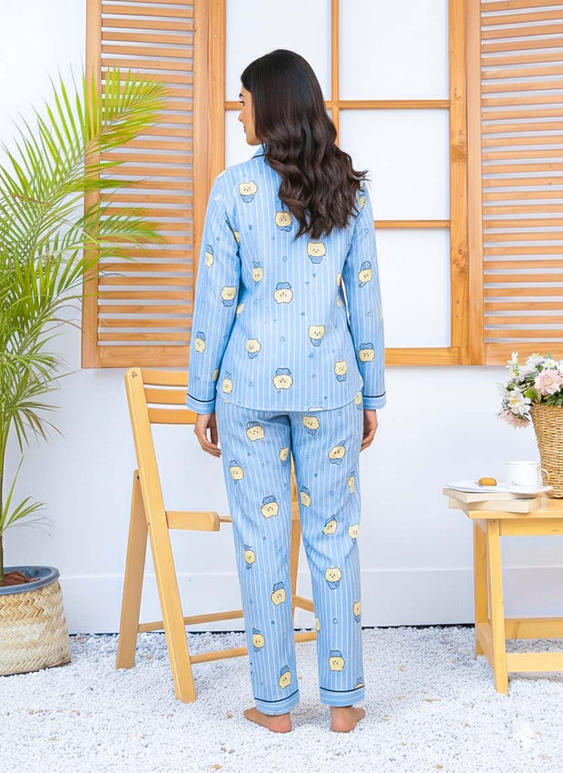 Imported Linen Printed Sky Blue Snow PJ Set