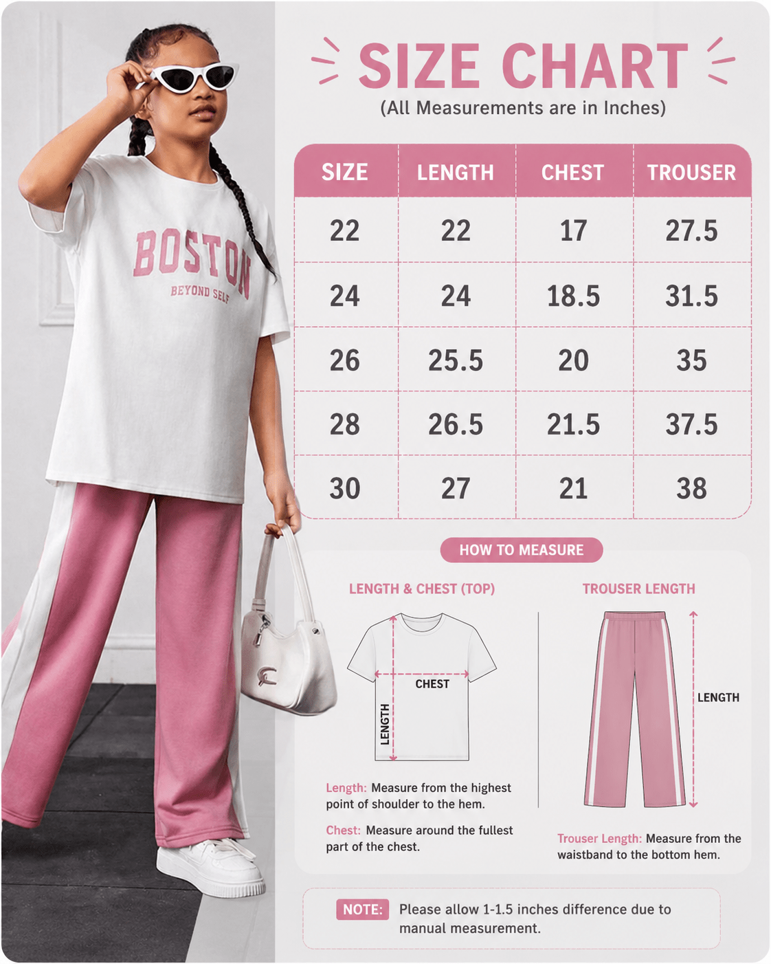 Girls Pink Drop Shoulder Co-Ord Set – Oversized T-Shirt & Wide Leg Trouser