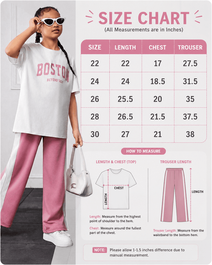 Girls Pink Drop Shoulder Co-Ord Set – Oversized T-Shirt & Wide Leg Trouser
