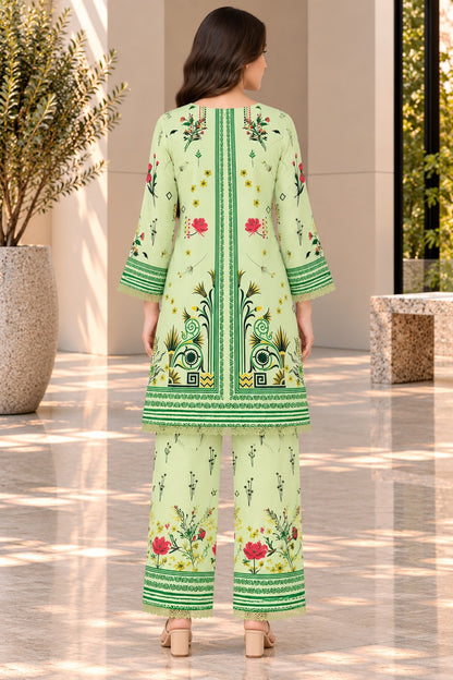 Pastel Green Floral Printed 2 Piece Suit | Printed Kurta & Trouser Set